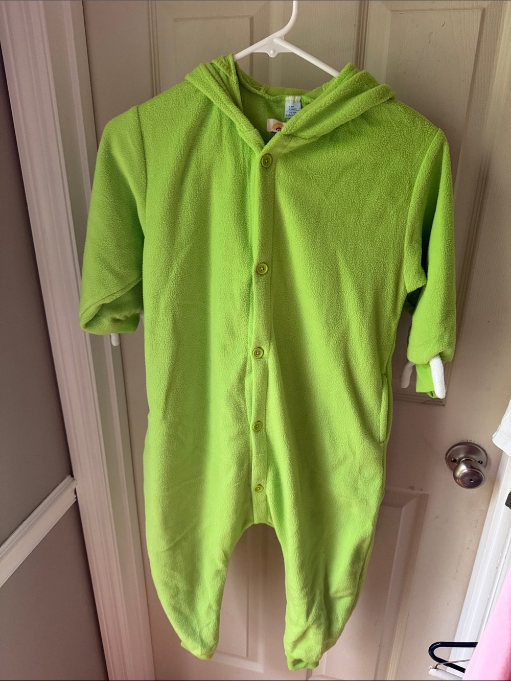 Kids Hooded One-Piece Fleece Monster Costume in Lime Green